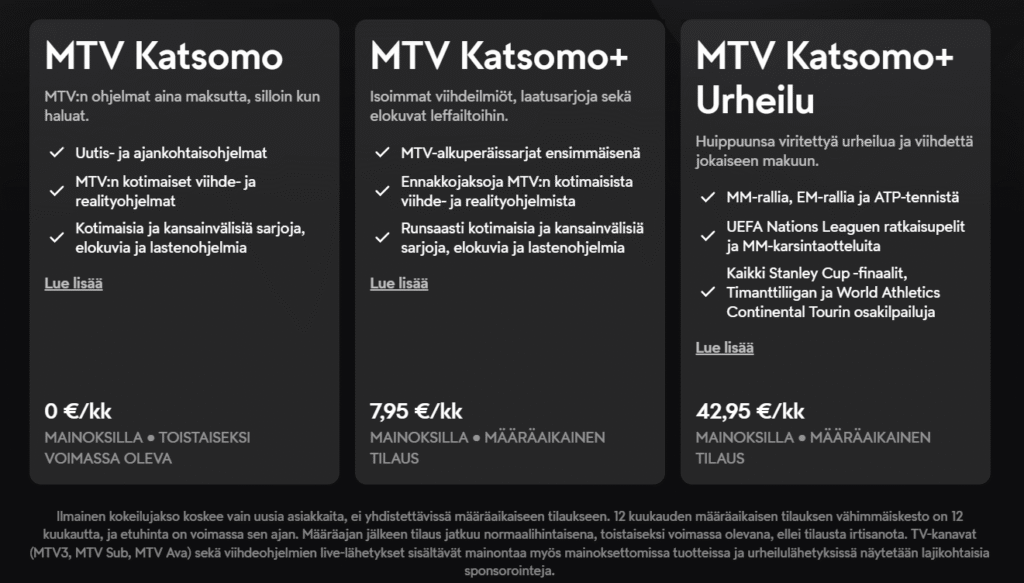 mtv katsomo hinnat