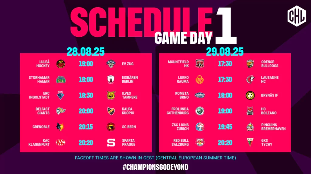 chl 2025-2026 otteluohjelma Game Day 1